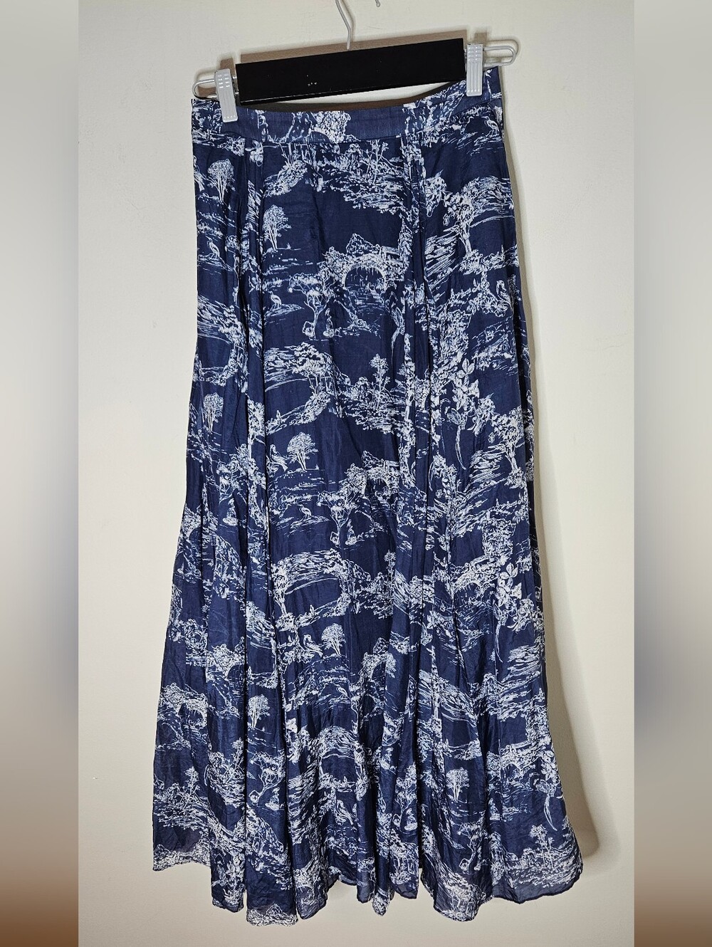 LoveShackFancy Rosetta Toile Print Navy Maxi Midi Skirt Small S Cotton Silk - Picture 3 of 10